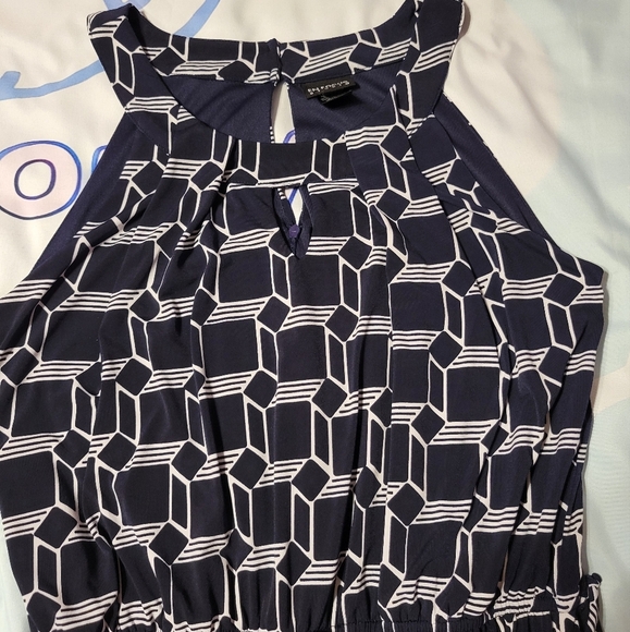 En Focus Women's Halter Neck Jumpsuit Size 12 Navy blue White Stretch Geo Print - Picture 3 of 7